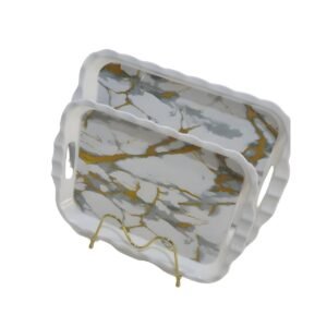 طقم صواني تقديم رخامي فاخر بمقابض مموجة