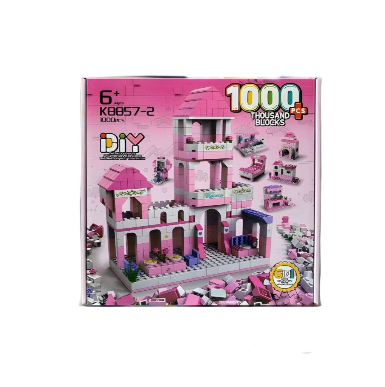 مجموعة مكعبات بناء قلعة الأميرة الوردية - 1000 قطعة