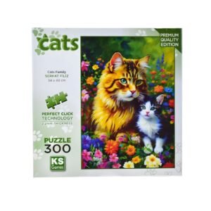 بازل 300 قطعة: عائلة القطط بين الزهور (Cats Family)