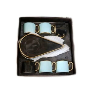 طقم فناجين قهوة 'الثنائية العصرية' (أسود و سماوي بلمسة ذهبية)