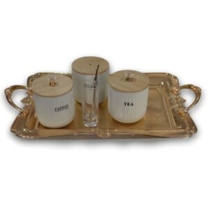 عدة متة 'الرخام الغامق' على صينية شبكية ذهبية