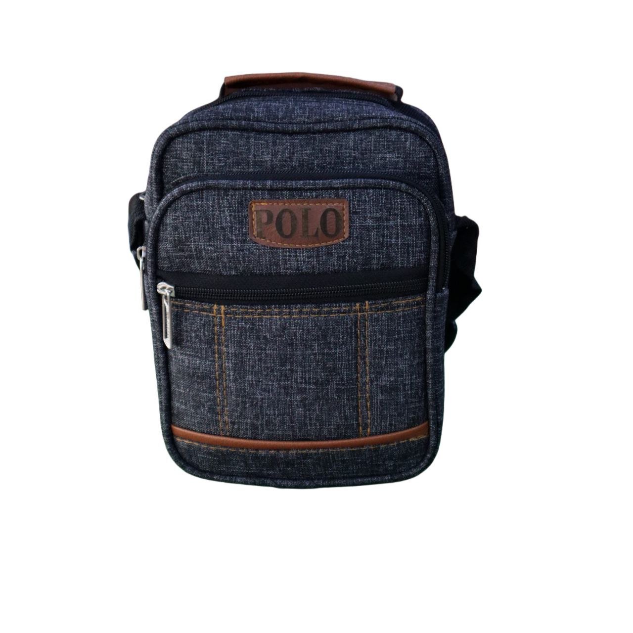حقيبة كتف رجالية "بولو" بنقشة الدنيم والجلد