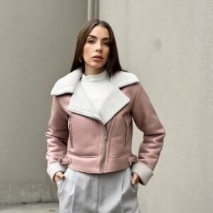 جاكيت راكب الدراجة (Biker) من الشيرلينغ باللون الوردي